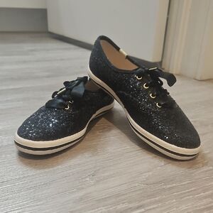 Kate Spade / Keds Black Glitter Sneakers with Ribbon Laces